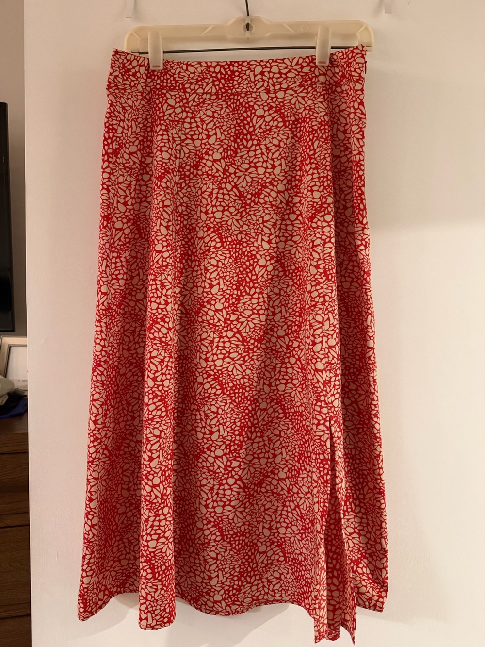 LOFT Red and Cream Floral Midi Skirt